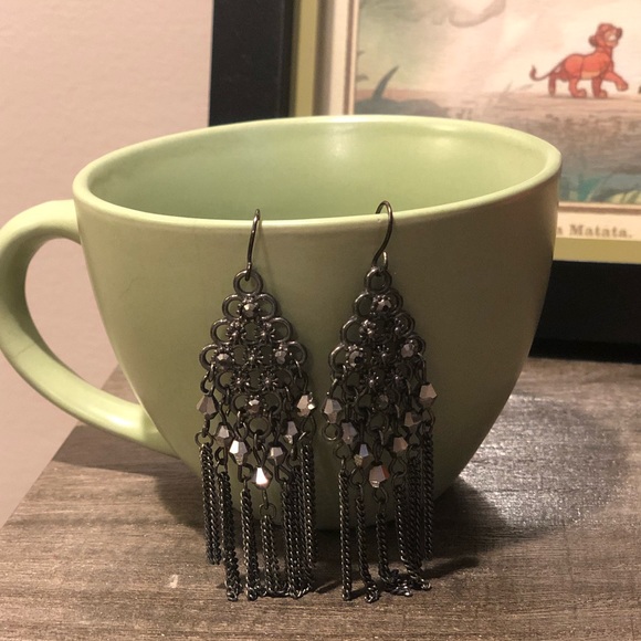 Silver chain statement earrings - Picture 3 of 3